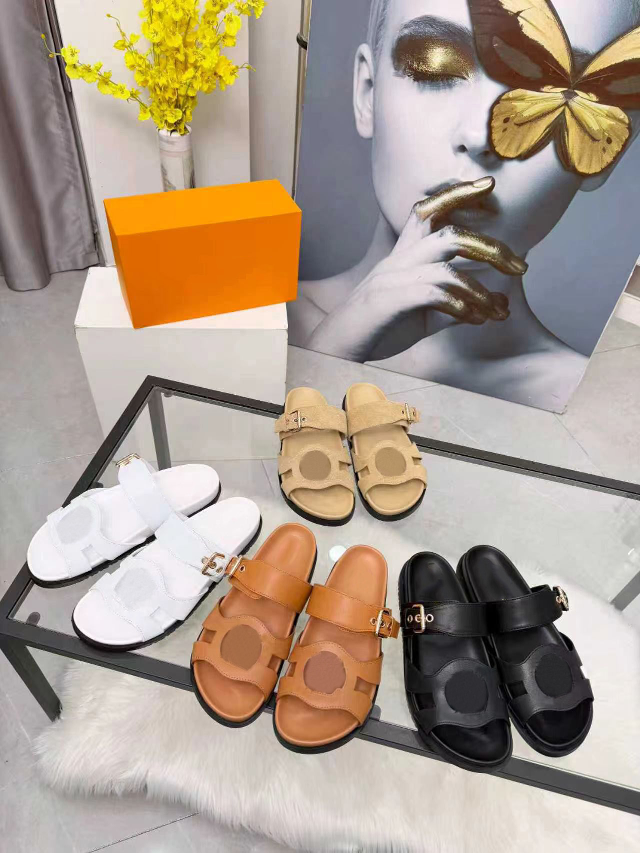 Isola flat Mule Designer Slippers Comfort Mule Women Leather Slides Cut-Out Flats Isola Comfort Sandal Heel Sandals Summer Vacation Slipper size35-42