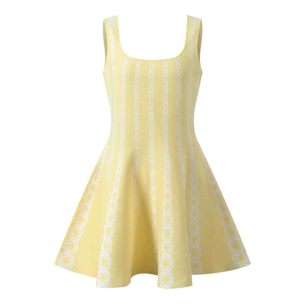 k30 2026 Summer Designer Women's Sweet and Elegant Slimming Waist with U Neck Sleeveless Jacquard Knitted Dress