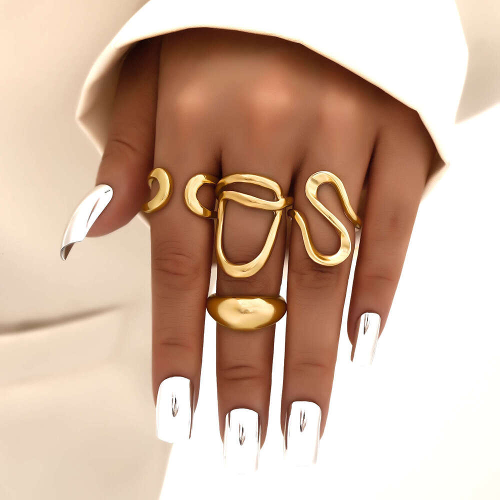 Hot-Selling Irregular gold Joint Ring 4-Piece Set Personality Exaggerated Geometric Rings Party gift birthday Women girls