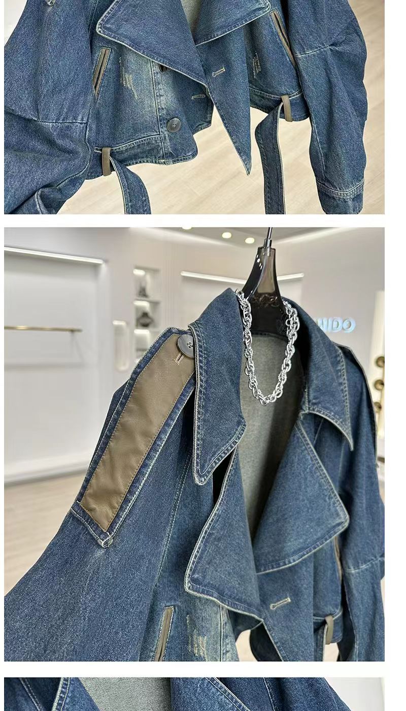 England Style Color Blocking Patchwork Women's Loose Denim Jacket Spring Autumn Fashion Retro Short Female Coats Denim Top MAKOUFEI