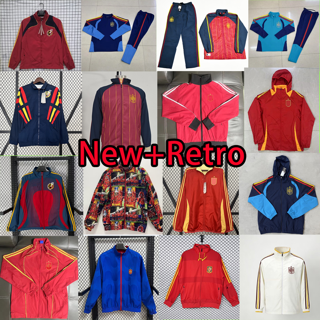 New + Retro Spain 2025 2026 soccer tracksuits long sleeve coat MARTINELLI football shirt REVERSIBLE jerseys windbreaker Two-sided 1994 1996 1998 zipper down jacket