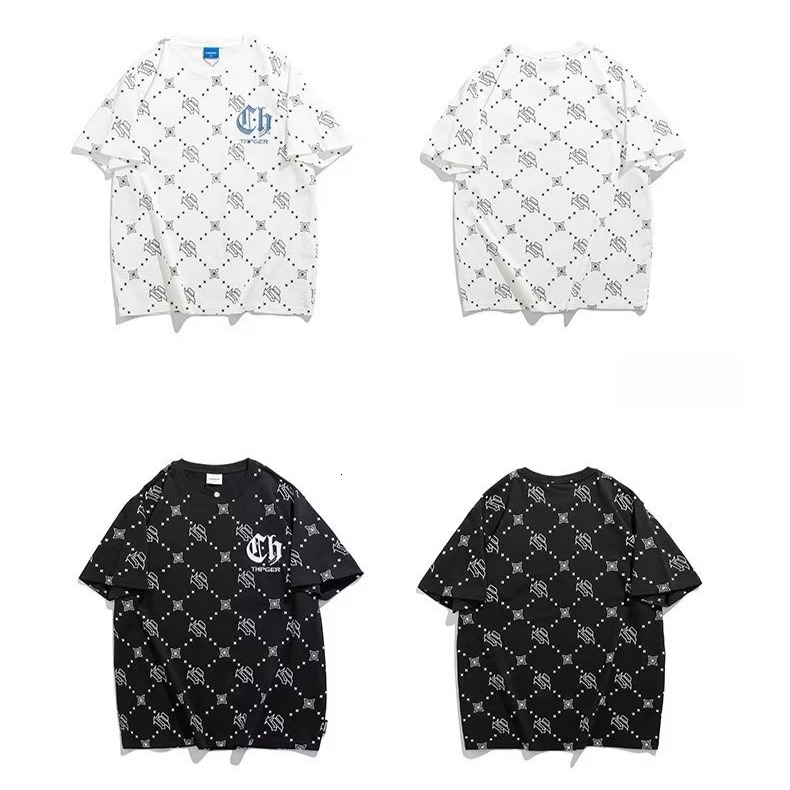 2026 Extra Large 150kg Summer Full Print Designer T-shirt Luxury Trendy Brand Diamond Grid Men's Fat Loose Short Sleeve Top Youth Breathable Mois