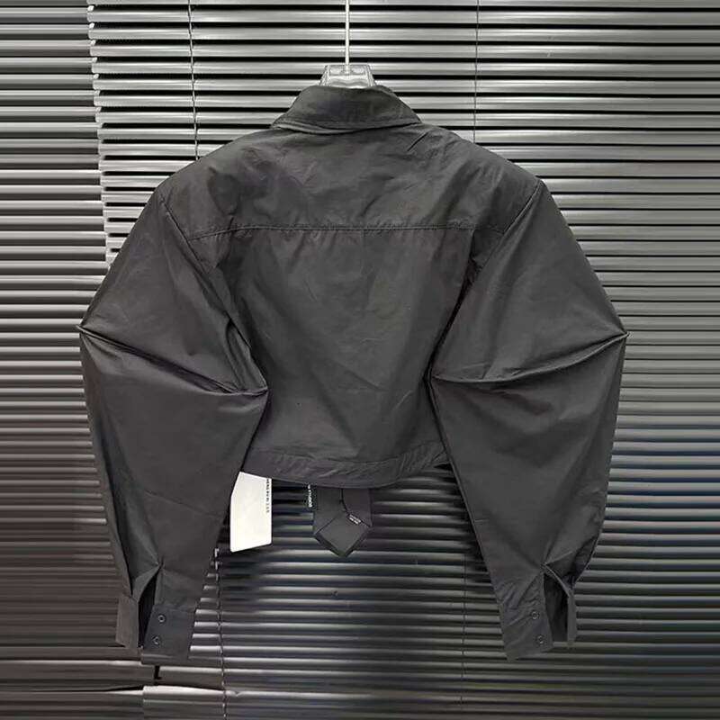 2026 Early Autumn New Women Tie Front Short Top Fashion Casual Loose Niche Design Versatile Trendy Blouse Shirt Women MAKOUFEI