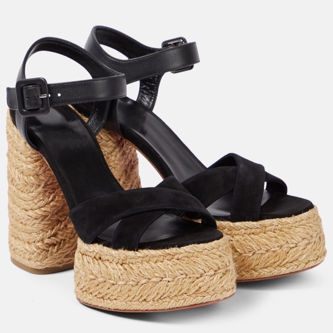 CL red-soled summer straw high-heeled sandals, round-toe platform high-heeled sandals, Roman strap high-heeled sandals, hollow design