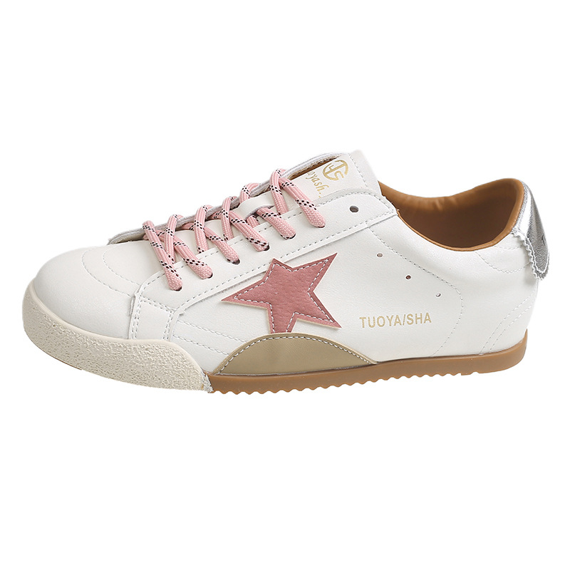 Hot selling retro star patch women's sports shoes retro white leather low top casual shoes breathable daily walking training shoes free shipping