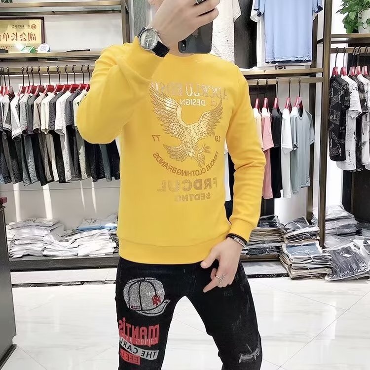 Autumn And Winter Designer T-shirt Luxury Long Sleeved Round Neck Fashion Hot Stamping Hoodie Outdoor Sports With Thick Velvet Insulation Base Shirt M