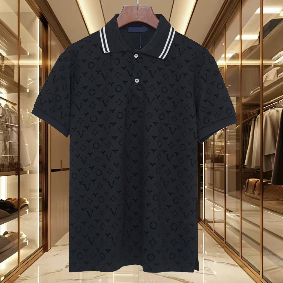 High quality designer men's T-shirt, polo shirt, printed small jacquard business casual short sleeved shirt, classic daily versatile style