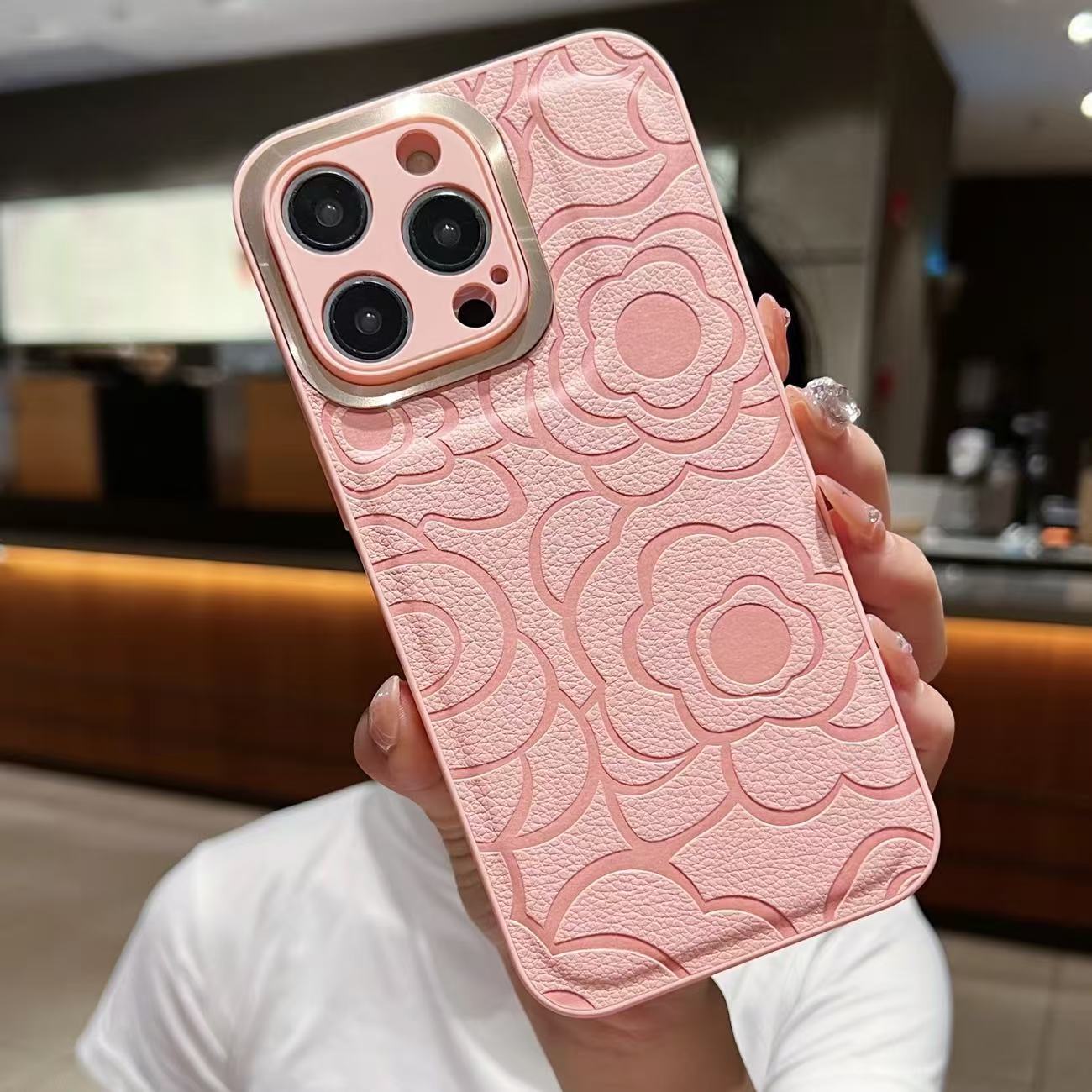 Elegant Floral Embossed PU Leather Phone Case for iPhone 17, Soft Luxury Anti-Scratch Shockproof Protective Cover