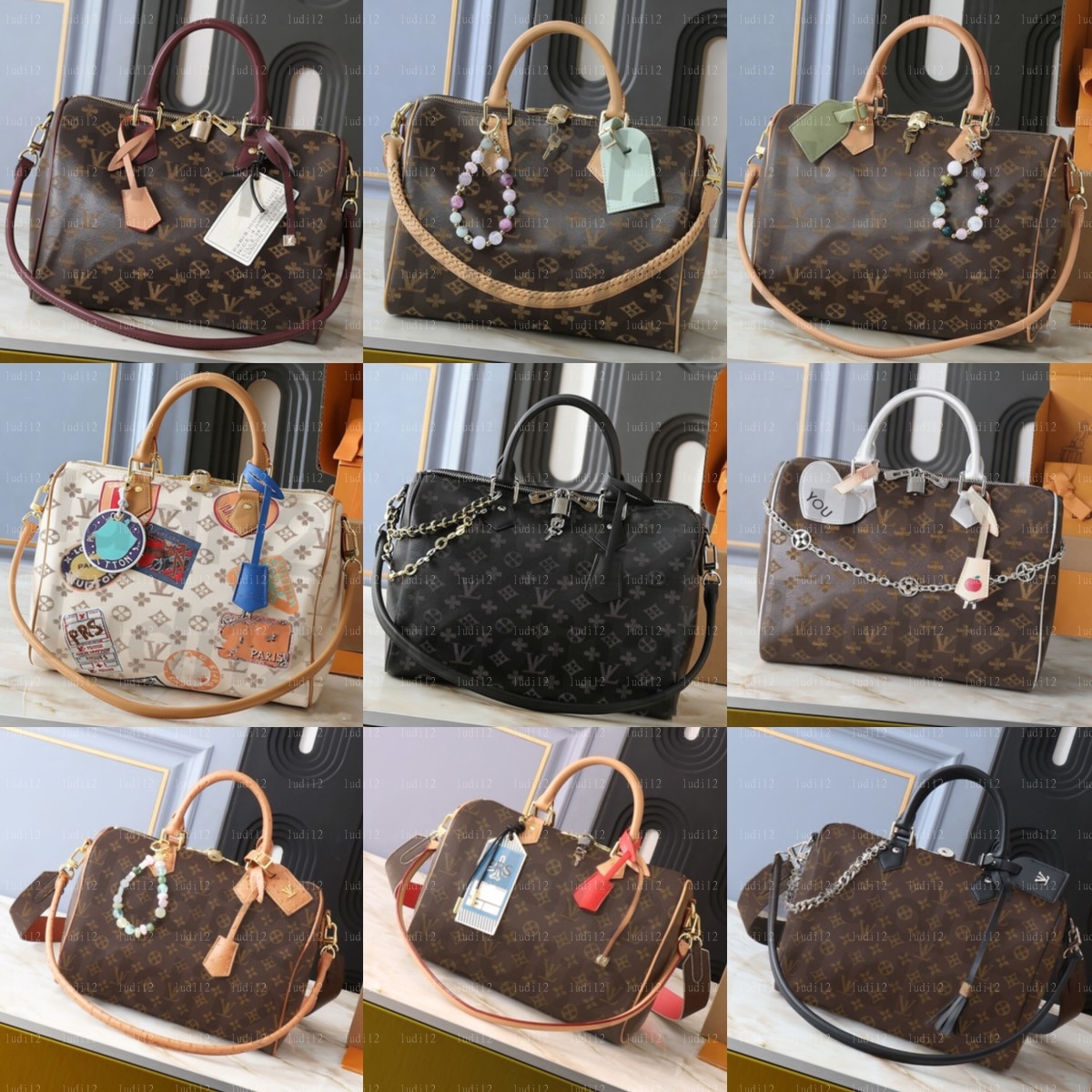 Top quality Speedy30cm Bandouliere Style Luxury Women Handbag Monogram Canvas Top Handle Bag mirror quality Classic Flower Checked Bag Boston tote pillow bag