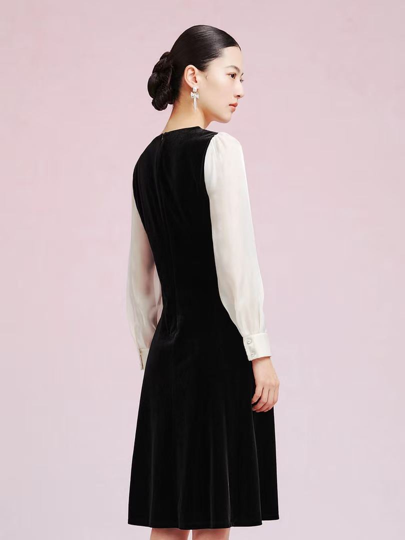 Stylish Bead Embellished V-neck Cocktail Dress with Pinstripe Detail for Ladies Black L