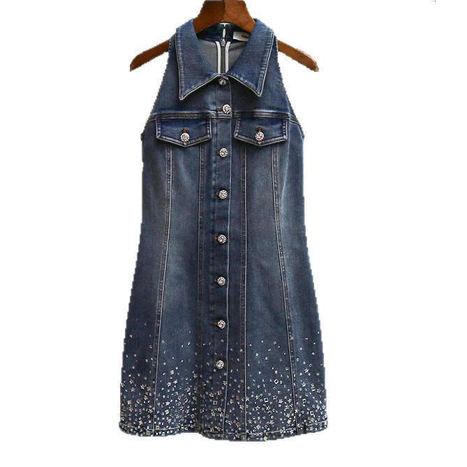 Designer's high-end women's summer new k30 style French chic re embellished FC denim vest dress2026
