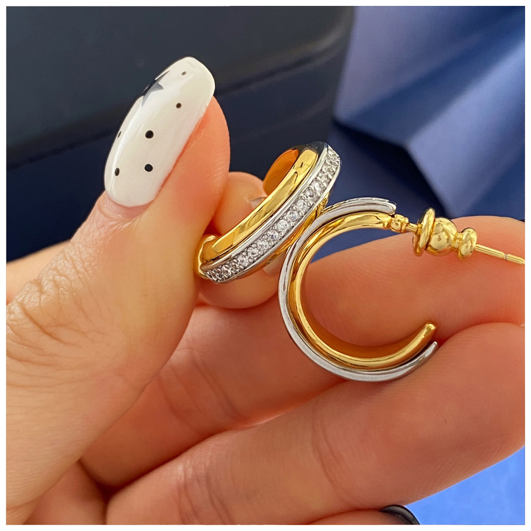 Designer Earrings Designer Earrings Women Two Tone C Shape Silver Pave Geometric Earrings Fashion Statement Hoop Earrings Luxury Jewlery Designer for 