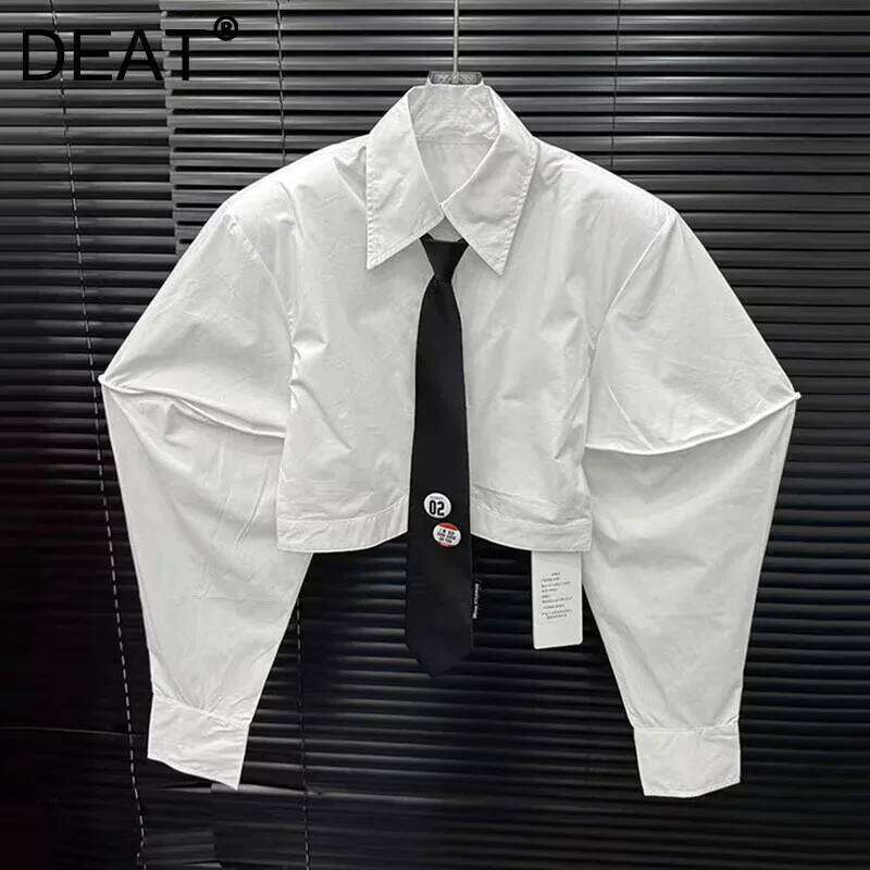 2026 Early Autumn New Women Tie Front Short Top Fashion Casual Loose Niche Design Versatile Trendy Blouse Shirt Women MAKOUFEI