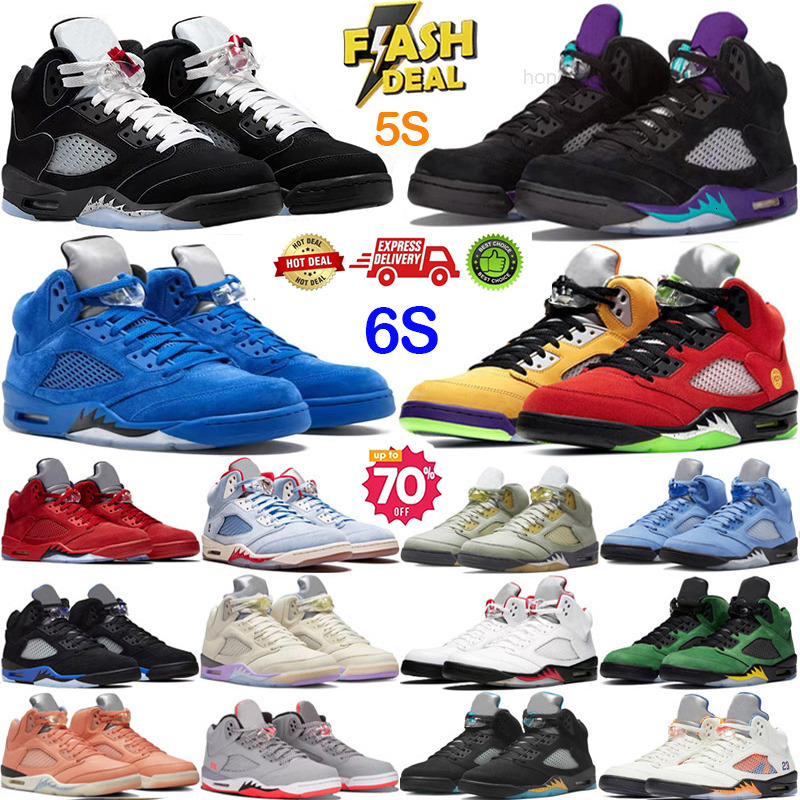 TOP Designer 5S 6S Mens Basketball Shoes 5 6 Aqua UNC Green Bean Raging Red Stealth Fire White Cement Metallic Flight Oreo Wings Ice Sports Sneakers 4