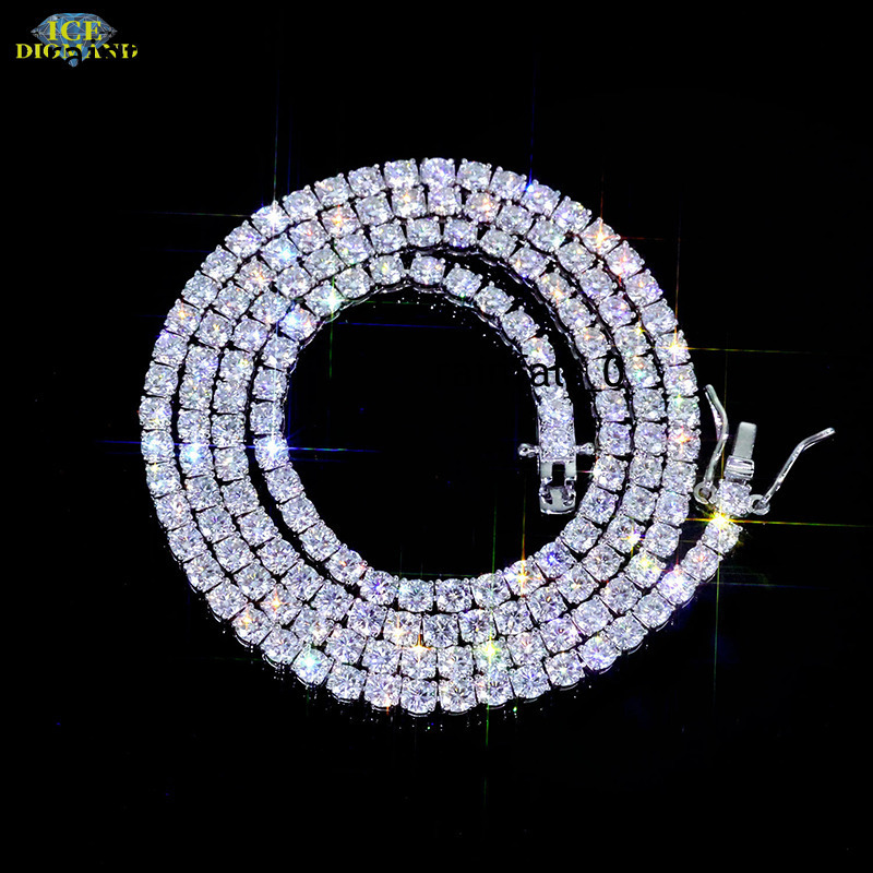 Wholesale 925 Silver 3MM Hip Hop Tennis Chain Necklace VVS Certified Moissanite Diamond Jewelry with GRA Certificate