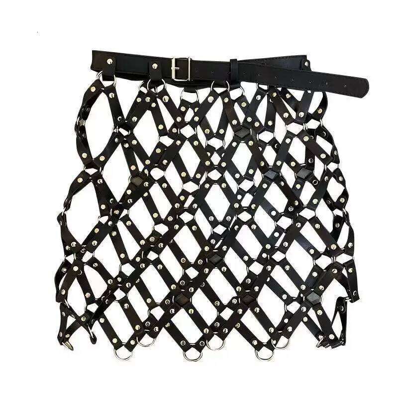 Autumn New Pu Leather Women Sexy Diamond Grid Hollowed Out PU Skirt Outwear Nigh Club Lady Skirts Mini Mujer MAKOUFEI