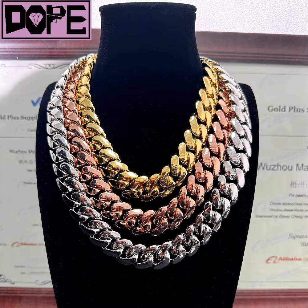 20mm Miami Cuban Link Chain Custom 18k Gold Cuban Chain 925 Silver Cuban Link Chain