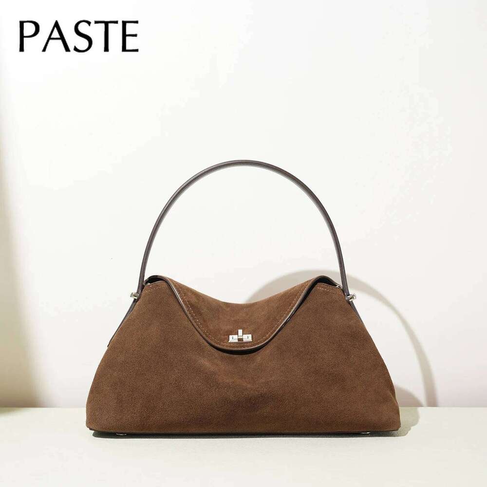 Autumn Winter Bowling Tote All Match Matte Suede Cowhide Leather Women Shoulder Bag Coffee Purple Noble Handbag SENYY