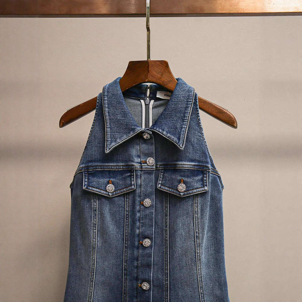 Designer's high-end women's summer new k30 style French chic re embellished FC denim vest dress2026