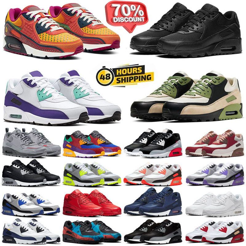 Designer 90 Men Running Shoes 90s Trainers UNC Triple Black White Leather Red Wolf Grey Caramel Platform Loafers Outdoor Sports Sneakers Jogging Chaus