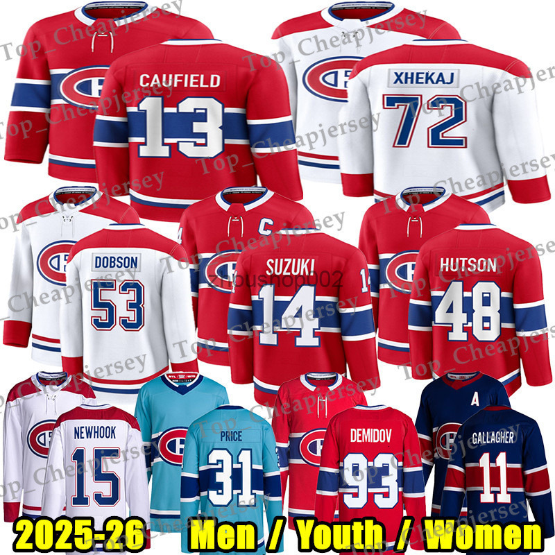 13 Cole Caufield montreal hockey 14 Nick Suzuki Lane Hutson Juraj Slafkovsky canadians Ivan Demidov Patrik Laine Noah Dobson Arber Xhekaj jersey