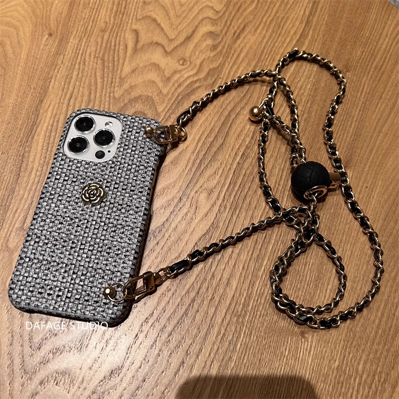 Camellia Luxury PU Crossbody Mobile Phone Case for Women Anti-Drop Anti-Drop for Apple for iPhone 11 15 Plus Pro Max High-End