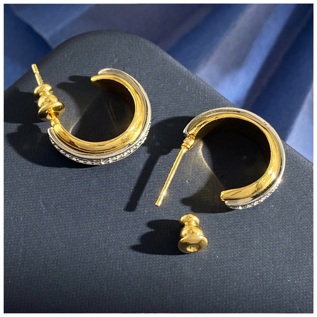 Designer Earrings Designer Earrings Women Two Tone C Shape Silver Pave Geometric Earrings Fashion Statement Hoop Earrings Luxury Jewlery Designer for 