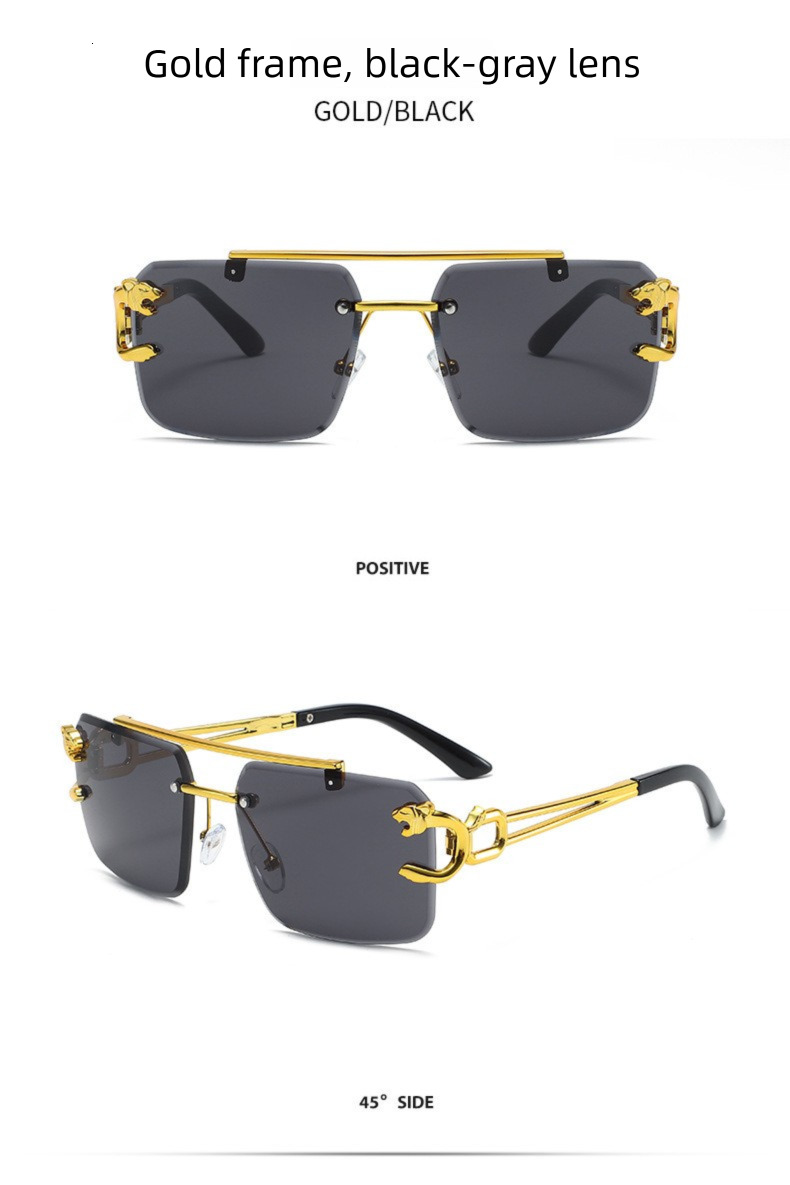 Fashionable Personality Sunglasses Retro Frameless Cut Edge Gradient Lenses Metal Frame Sunshade UV Protection Sunglasses Trendy