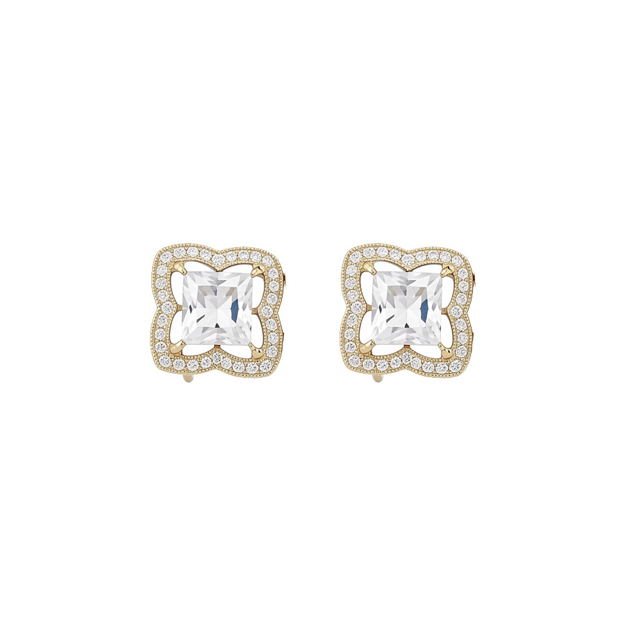 Silver needle diamond-studded flower stud earrings diamond-shaped hollow design, simple elegant, luxurious and versatile, with a unique design - view 9