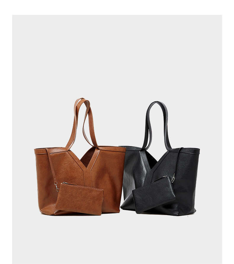 Women's Vegetable Tanned Leather Tote Bag Korean Style Simple Large Capacity Shoulder Bag Retro Commute Underarm Handbag SENYY