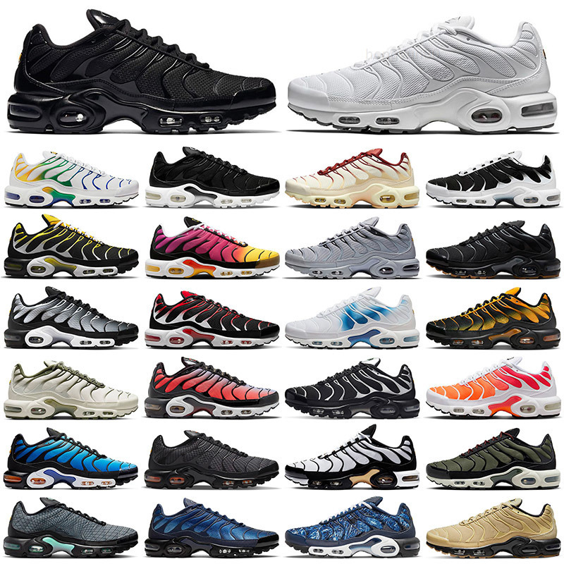 Tn Plus 3 Running Shoes Men Women Triple White Black Hyper Blue Gradient Unity tns Plus Tennis Breathable Mens Trainers outdoor Sports Sneakers Size 3