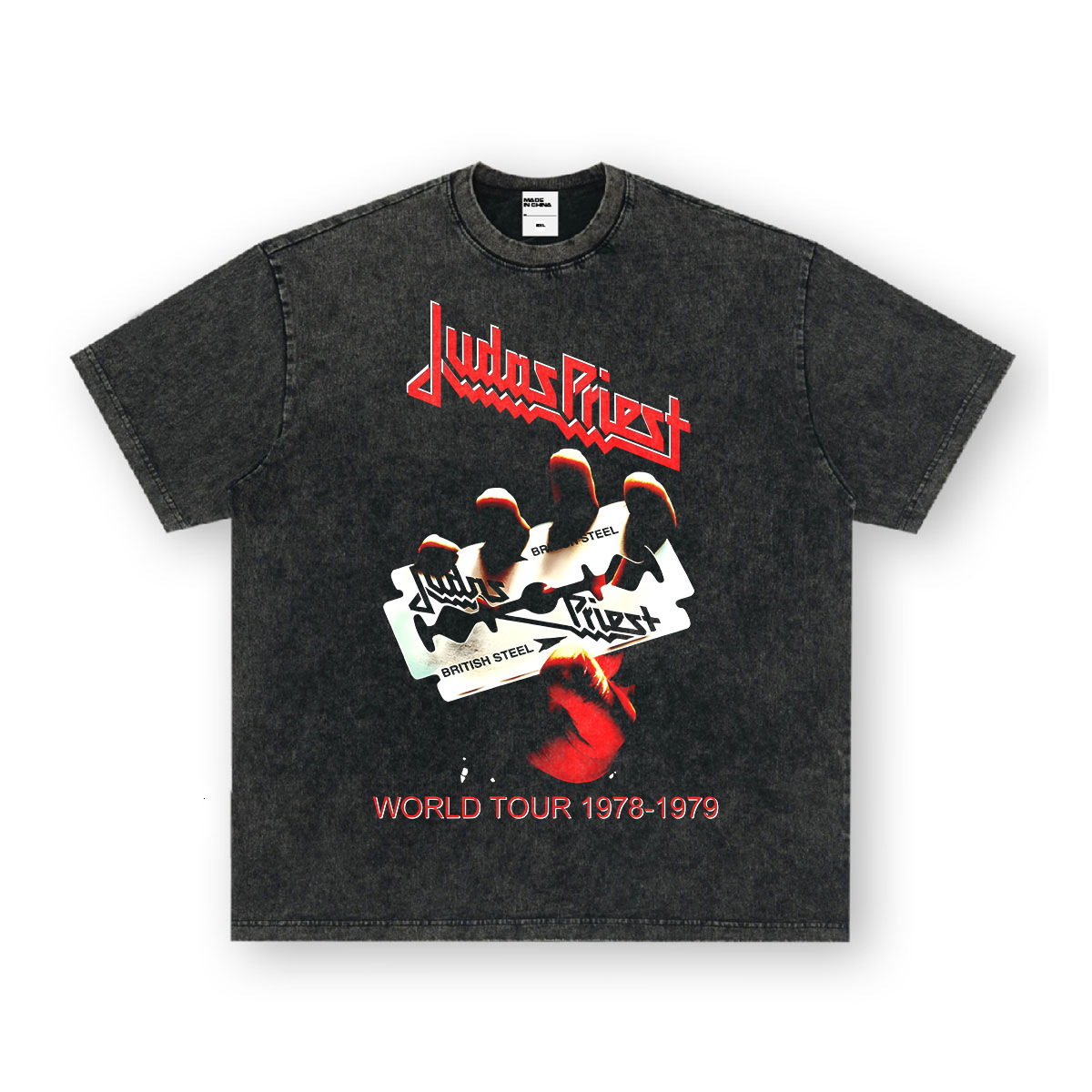 2026 American Street Rock Designer T-shirt Luxury Retro Washed Heavyweight Angel Digital Printed Pure Cotton Short Sleeved Top Outdoor Sports Loose Ca