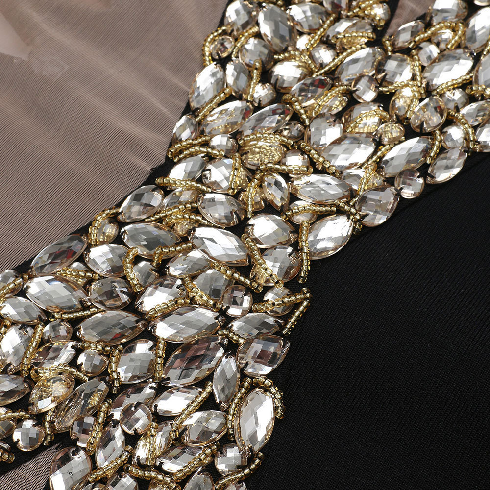 OC413N61 Jewel Hollow Crystal Sexy Back Evening Dress Women Elegant Long Sleeveless Mesh Beaded Cross-border Custom