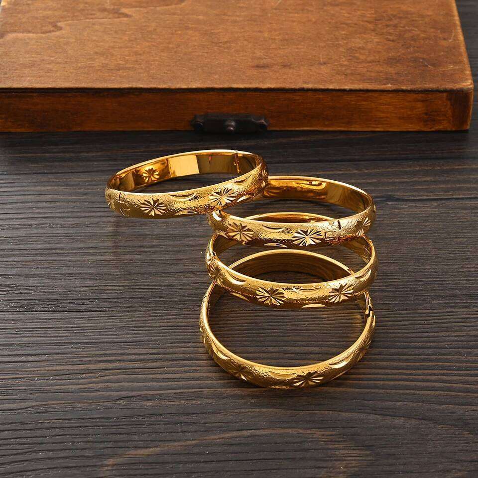 18k 55MM Dubai Baby Cute Openable For Women Ethiopian Gold Color Bangles Bracelets Girls Birthday Jewelry Gifts 26H0411