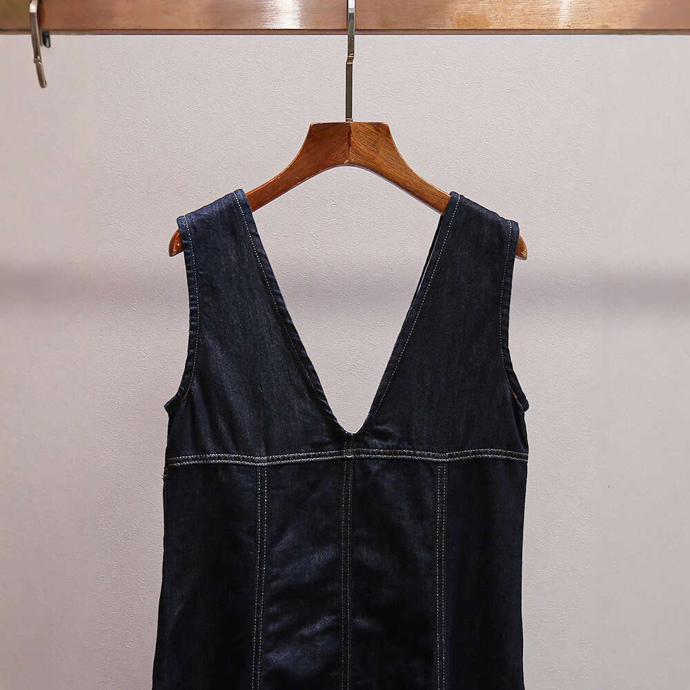 New summer designer retro k30 casual style zipper FC V-neck design backless patchwork denim sleeveless women's dress