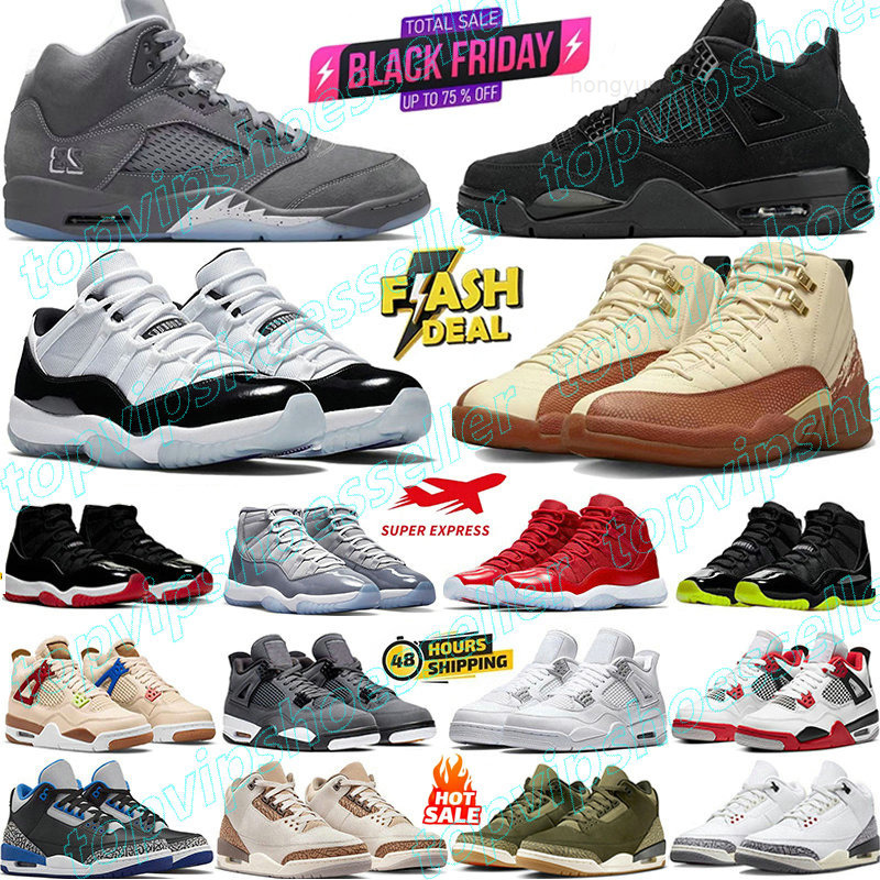 With Box 3s 4s 5s 11s basketball shoes 4 Black Cat 11 Gamma H-Town 5 Wolf Grey Fire 12s Red Sierra Red White Cement Flight Club Taxi men women sneaker