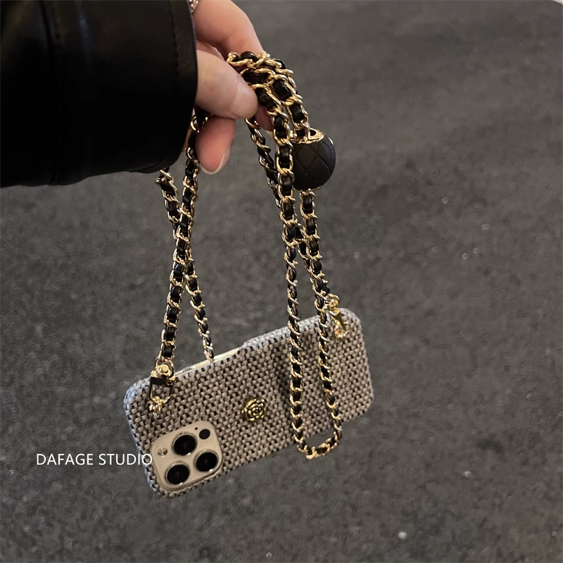 Camellia Luxury PU Crossbody Mobile Phone Case for Women Anti-Drop Anti-Drop for Apple for iPhone 11 15 Plus Pro Max High-End