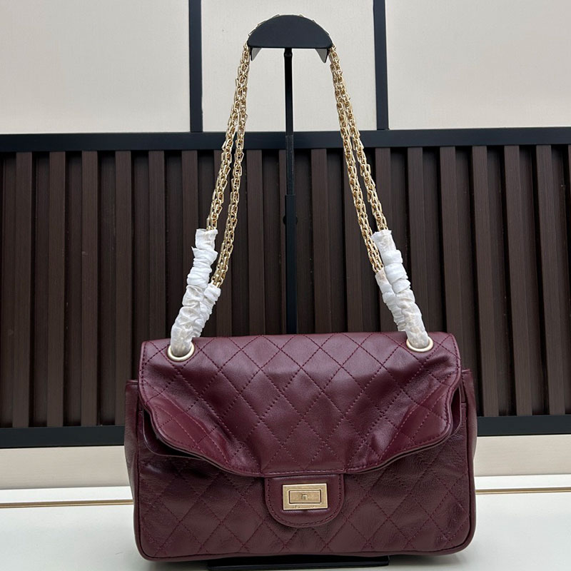 Ladie 2.55 Handbag Spring Summer Designer Lambskin Gold Tone Metal womens bags Dark Burgundy Fashion Bag