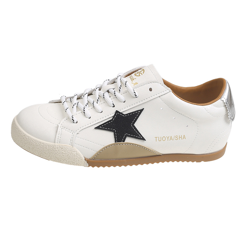 Hot selling retro star patch women's sports shoes retro white leather low top casual shoes breathable daily walking training shoes free shipping