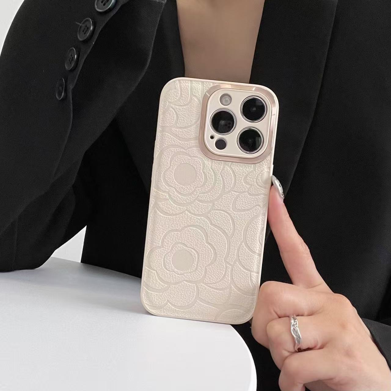 Elegant Floral Embossed PU Leather Phone Case for iPhone 17, Soft Luxury Anti-Scratch Shockproof Protective Cover