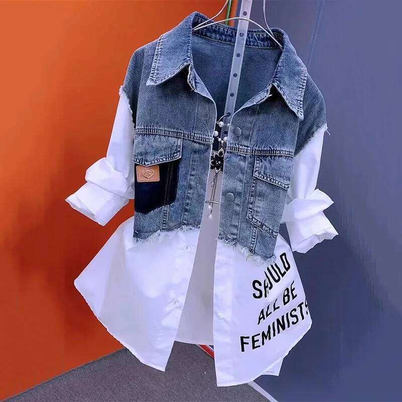 New Arrival Women Splicing Denim Jacket Korean Fashion Casual Jean Coat Loose Outwear Female Windbreaker Tops MAKOUFEI