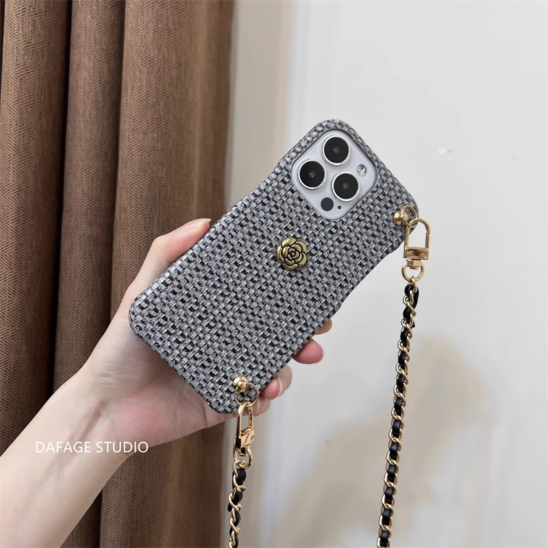 Camellia Luxury PU Crossbody Mobile Phone Case for Women Anti-Drop Anti-Drop for Apple for iPhone 11 15 Plus Pro Max High-End