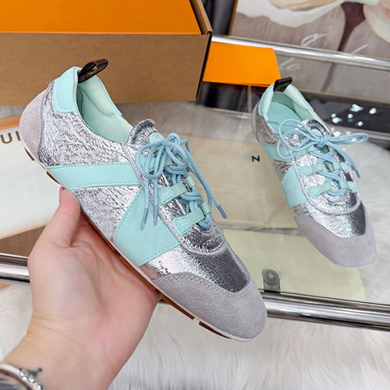 Designer new color metallic cracked lambskin Sneakerina comfortable velvety suede calf leather versatile flat casual shoes supple women light sneaker ballet pump
