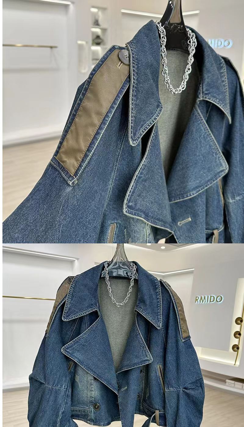 England Style Color Blocking Patchwork Women's Loose Denim Jacket Spring Autumn Fashion Retro Short Female Coats Denim Top MAKOUFEI