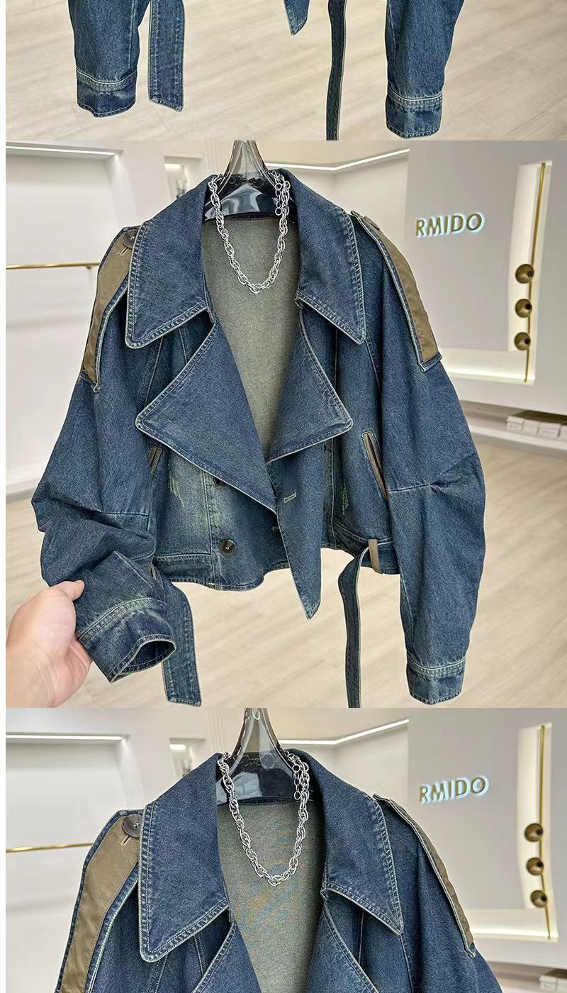 England Style Color Blocking Patchwork Women's Loose Denim Jacket Spring Autumn Fashion Retro Short Female Coats Denim Top MAKOUFEI