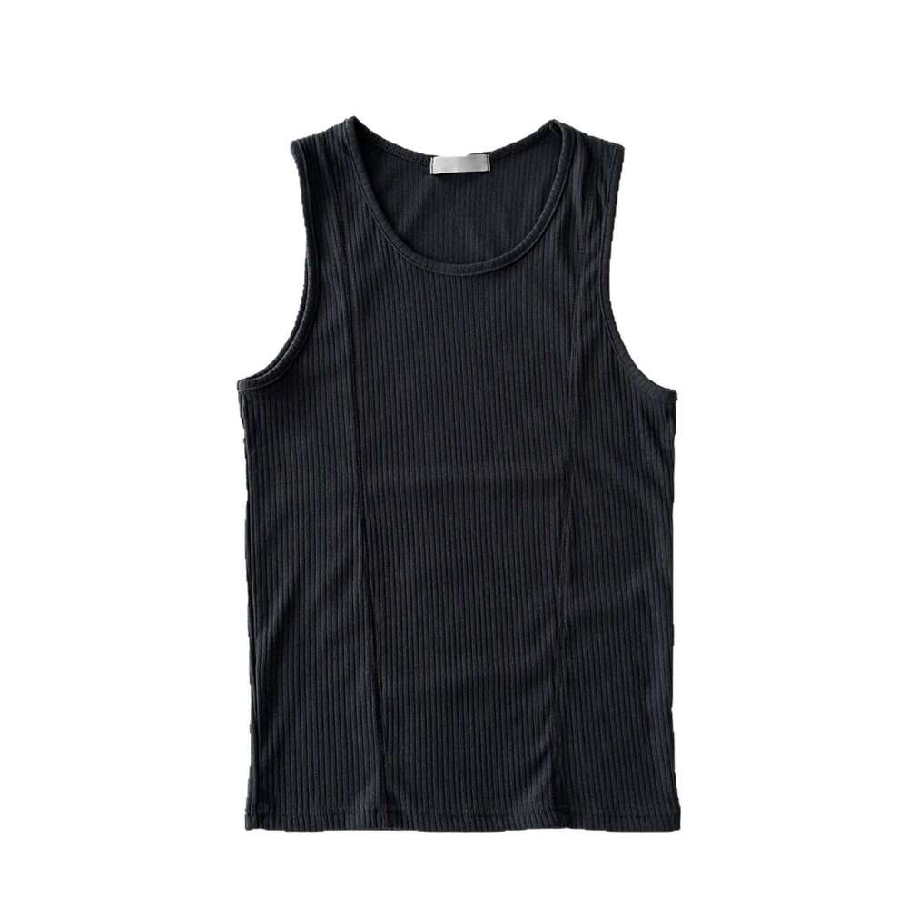 American-style round-neck vertical ribbed slim-fit knitted vest for men, 2026 summer casual stretchy sleeveless tank top