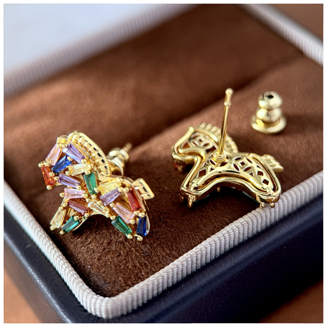 Designer Earrings Designer Earrings Women Colorful Zircon Pony Earrings Irregular Trapezoid Zircon Studs Luxury Jewlery Designer for Women Elegant Gif