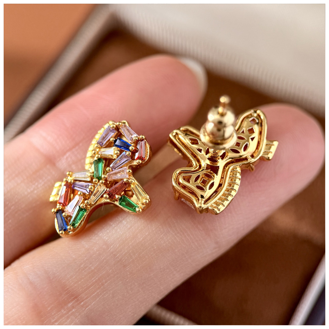 Designer Earrings Designer Earrings Women Colorful Zircon Pony Earrings Irregular Trapezoid Zircon Studs Luxury Jewlery Designer for Women Elegant Gif