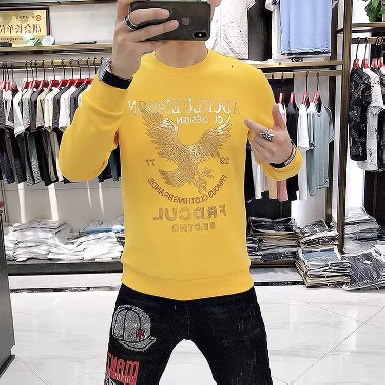 Autumn And Winter Designer T-shirt Luxury Long Sleeved Round Neck Fashion Hot Stamping Hoodie Outdoor Sports With Thick Velvet Insulation Base Shirt M