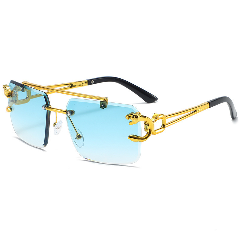 Fashionable Personality Sunglasses Retro Frameless Cut Edge Gradient Lenses Metal Frame Sunshade UV Protection Sunglasses Trendy